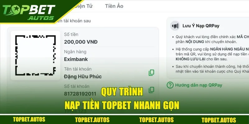 Quy trình nạp tiền nhanh gọn